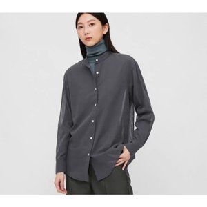 Uniqlo U Sheer Band Collar Long Sleeved Shirt Blue